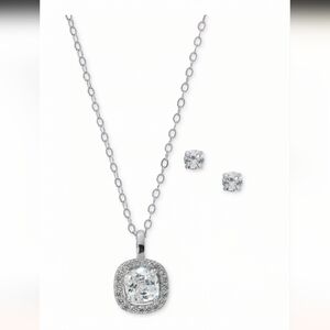 GIANI BERNINI Cubic Zirconia Cushion Halo Pendant Necklace and earrings set